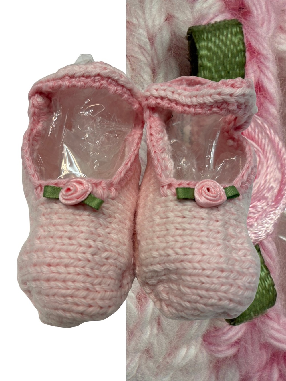 Art Walk Pink Knit Baby Mary Jane Shoes with Rose Accent